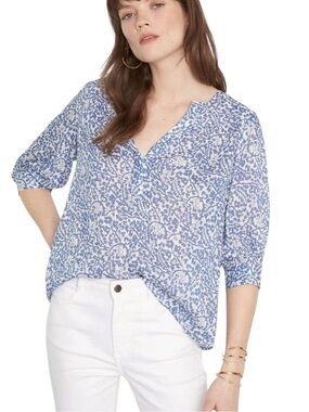 Maison 123 Paris Loana Blue White Floral Print Blouse - 6